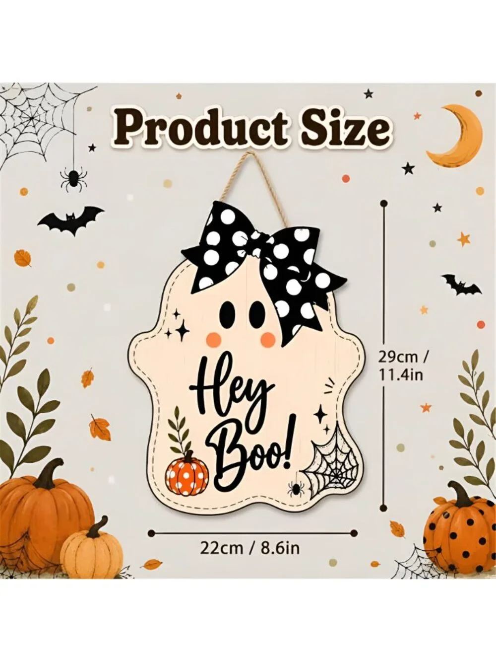 Halloween Party Decorations - Hey Boo Wooden Ghost Sign for Front Door